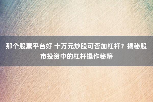 那个股票平台好 十万元炒股可否加杠杆？揭秘股市投资中的杠杆操作秘籍