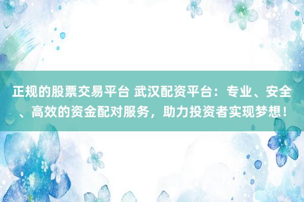 正规的股票交易平台 武汉配资平台：专业、安全、高效的资金配对服务，助力投资者实现梦想！