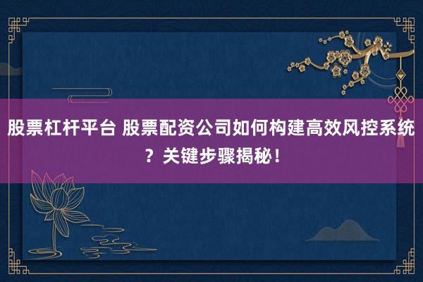 股票杠杆平台 股票配资公司如何构建高效风控系统？关键步骤揭秘！