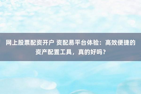 网上股票配资开户 资配易平台体验：高效便捷的资产配置工具，真的好吗？