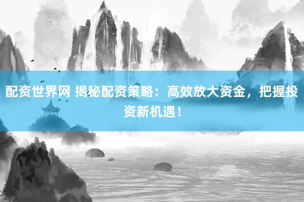 配资世界网 揭秘配资策略：高效放大资金，把握投资新机遇！