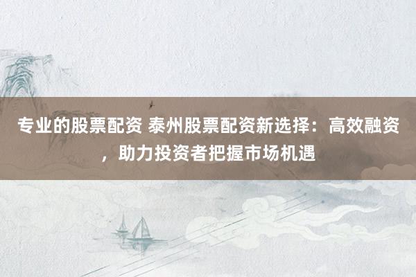 专业的股票配资 泰州股票配资新选择：高效融资，助力投资者把握市场机遇