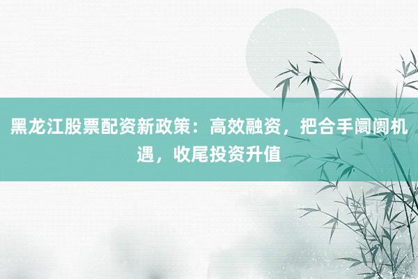 黑龙江股票配资新政策：高效融资，把合手阛阓机遇，收尾投资升值