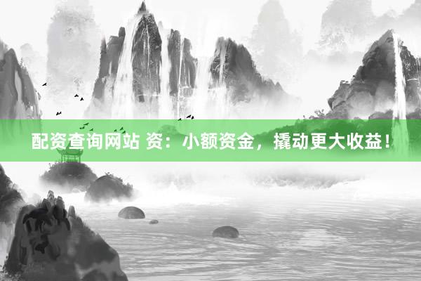 配资查询网站 资：小额资金，撬动更大收益！