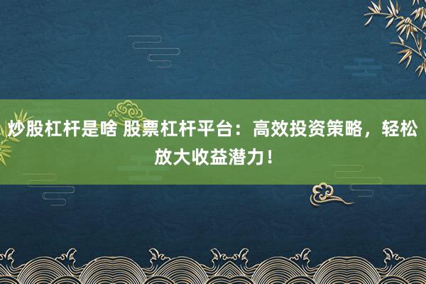 炒股杠杆是啥 股票杠杆平台：高效投资策略，轻松放大收益潜力！