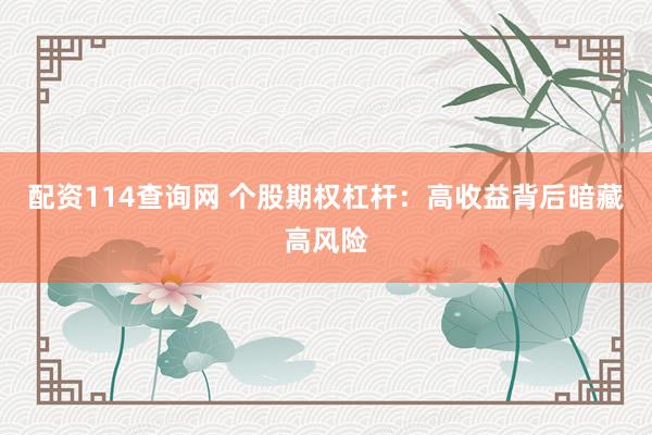 配资114查询网 个股期权杠杆：高收益背后暗藏高风险